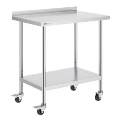VEVOR 24 x 36 x 40 Inch Stainless Steel Work Table, Commercial Food Prep Worktable with Casters, Heavy Duty Prep Worktable, Metal Work Table with Adjustable Height for Restaurant, Home and Hotel