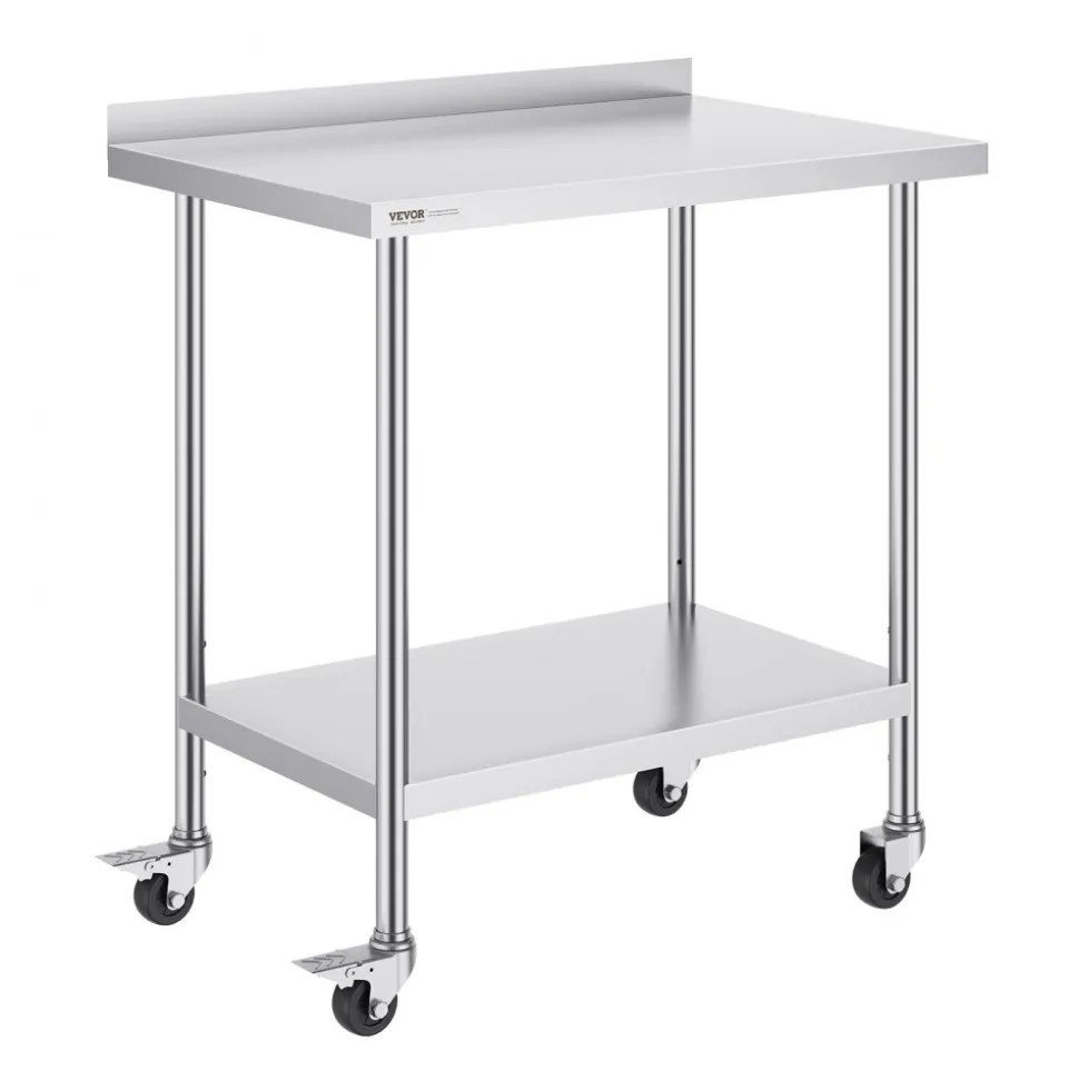 VEVOR 24 x 36 x 40 Inch Stainless Steel Work Table, Commercial Food Prep Worktable with Casters, Heavy Duty Prep Worktable, Metal Work Table with Adjustable Height for Restaurant, Home and Hotel