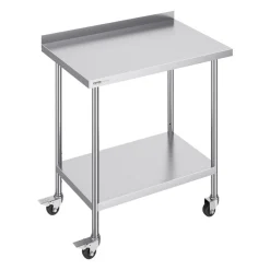VEVOR 24 x 36 x 40 Inch Stainless Steel Work Table, Commercial Food Prep Worktable with Casters, Heavy Duty Prep Worktable, Metal Work Table with Adjustable Height for Restaurant, Home and Hotel