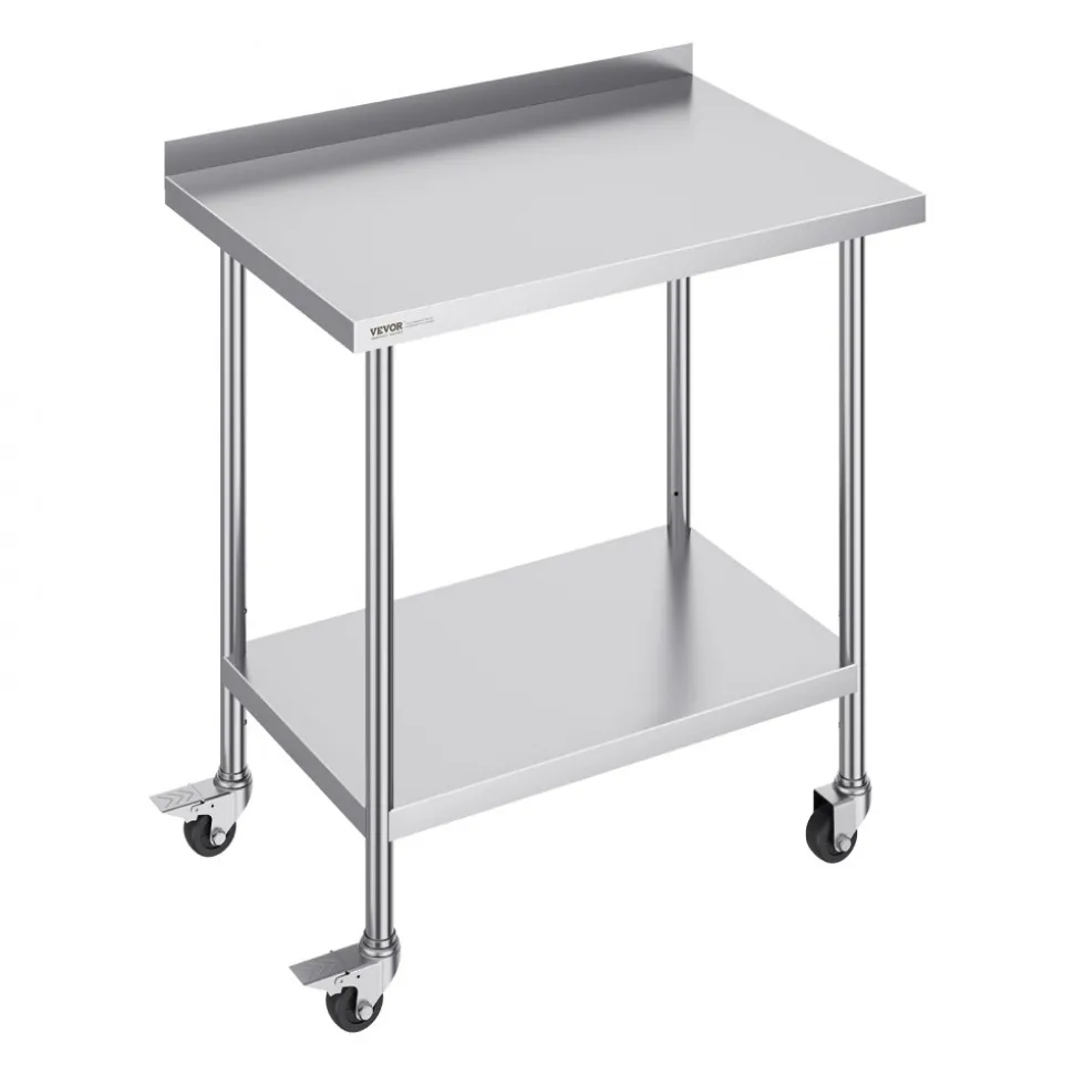 VEVOR 24 x 36 x 40 Inch Stainless Steel Work Table, Commercial Food Prep Worktable with Casters, Heavy Duty Prep Worktable, Metal Work Table with Adjustable Height for Restaurant, Home and Hotel