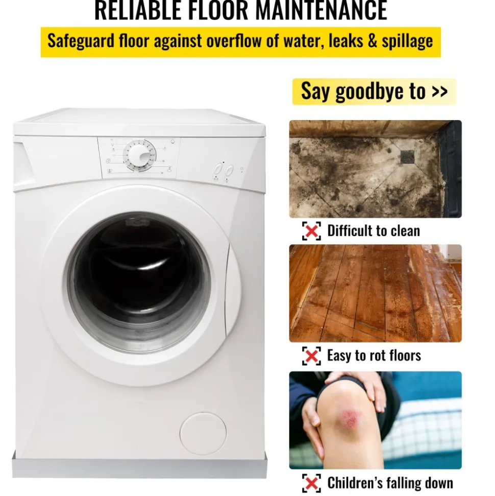 VEVOR 27 x 25 x 2.5 Inch Washing Machine Pan 304 Stainless Steel Washing Machine Drain Pan 18 GA Thickness Heavy Duty Compact Washer Drip Tray with Drain Hole & Hose Adapter