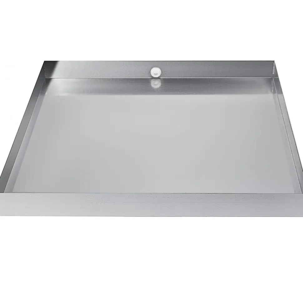 VEVOR 27 x 25 x 2.5 Inch Washing Machine Pan 304 Stainless Steel Washing Machine Drain Pan 18 GA Thickness Heavy Duty Compact Washer Drip Tray with Drain Hole & Hose Adapter