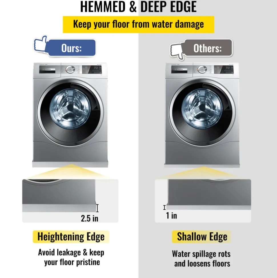 VEVOR 27 x 25 x 2.5 Inch Washing Machine Pan 304 Stainless Steel Washing Machine Drain Pan 18 GA Thickness Heavy Duty Compact Washer Drip Tray with Drain Hole & Hose Adapter