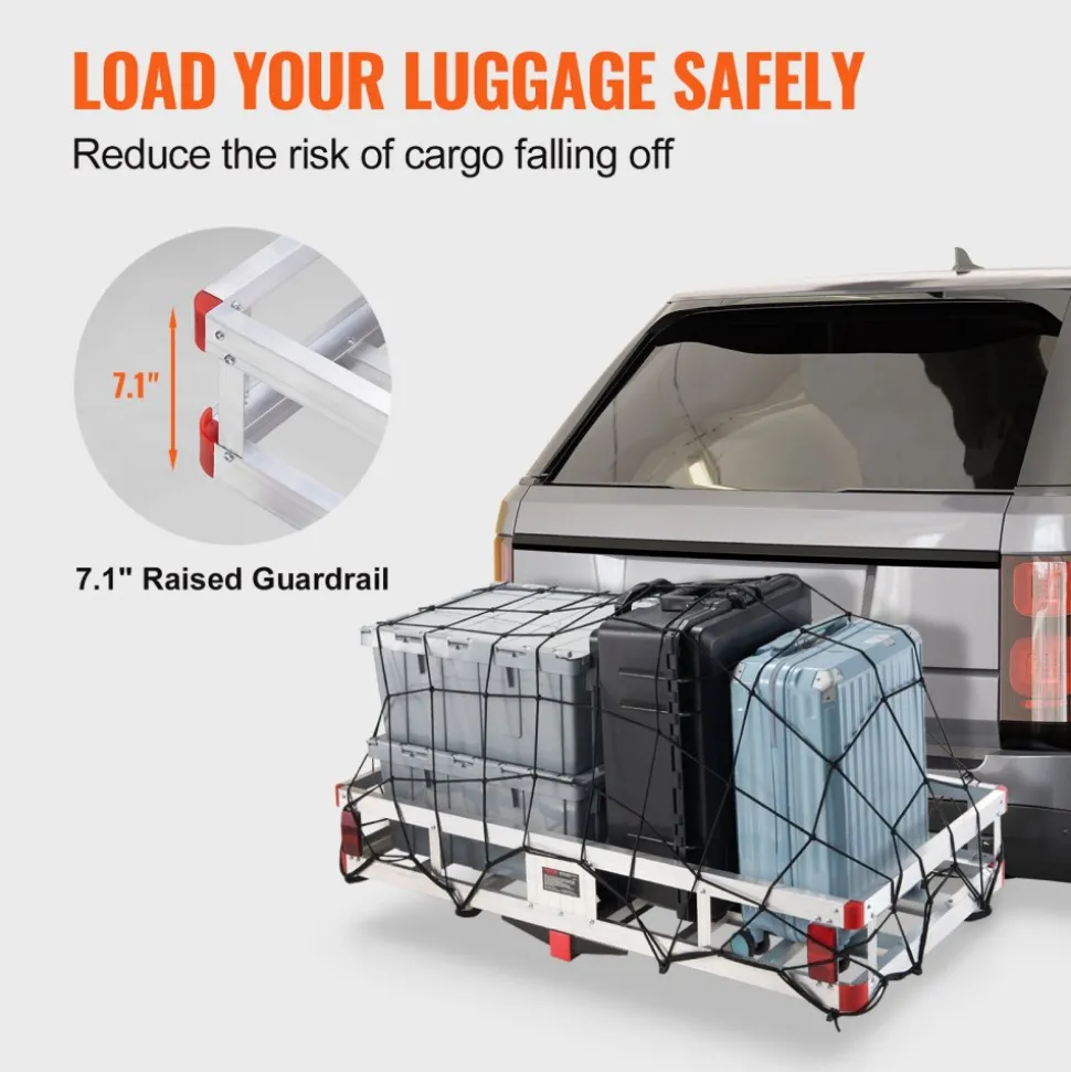 VEVOR 49.4 x 22.4 x 7.1 in Hitch Cargo Carrier, 500lbs Loading Capacity Trailer Hitch Mounted Cargo Basket, Rust-proof Aluminum Luggage Carrier Rack Fits 2" Hitch Receiver for SUV Truck Pickup Camping