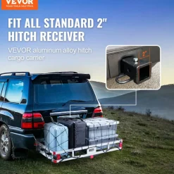 VEVOR 49.4 x 22.4 x 7.1 in Hitch Cargo Carrier, 500lbs Loading Capacity Trailer Hitch Mounted Cargo Basket, Rust-proof Aluminum Luggage Carrier Rack Fits 2