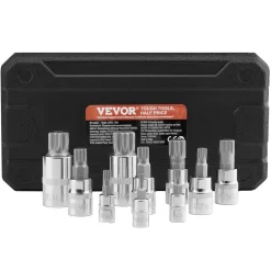 VEVOR XZN Triple Square Spline Bit Socket Set, 10-Piece M4 - M18, Premium Cr-V Steel, 1/4 in, 3/8 in, and 1/2 in Drives, with Enhanced Storage Case, Triple Square Socket Set for Hand Use, Automotive