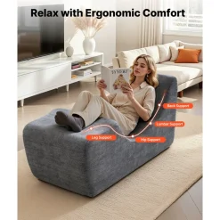 VEVOR Yoga Chair Chaise, Ergonomic Chaise Lounge Chair for Yoga, Modern Boneless Curved Foam Lounge Indoor for Massage, Stretching, Relaxation, Exercise, Used in Living Room, Bedroom, Balcony, Grey