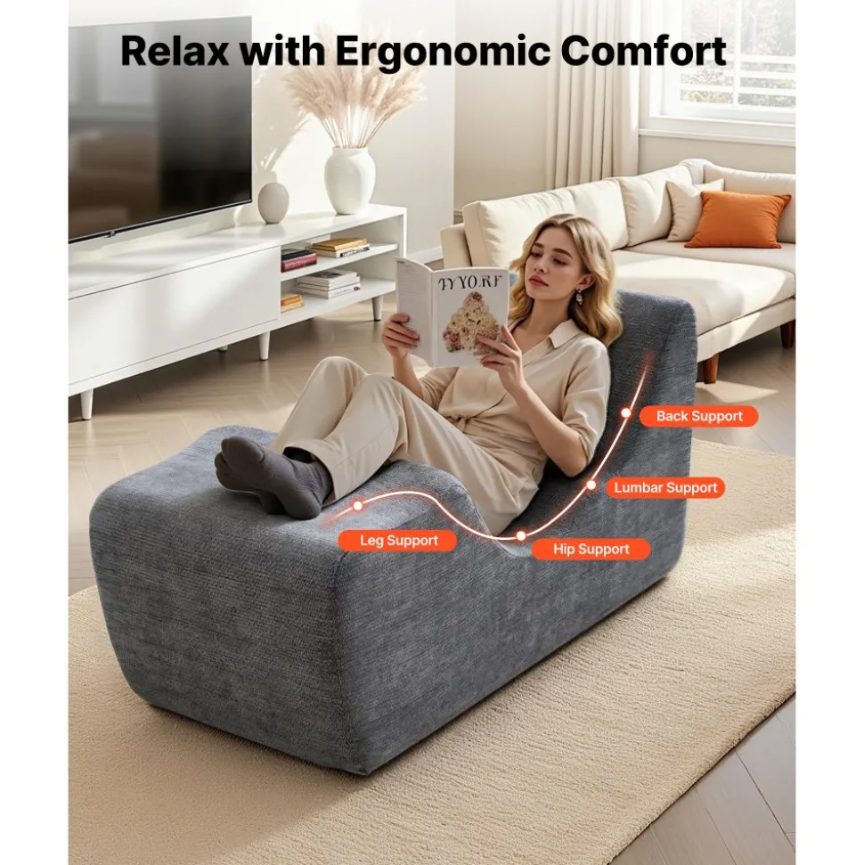 VEVOR Yoga Chair Chaise, Ergonomic Chaise Lounge Chair for Yoga, Modern Boneless Curved Foam Lounge Indoor for Massage, Stretching, Relaxation, Exercise, Used in Living Room, Bedroom, Balcony, Grey