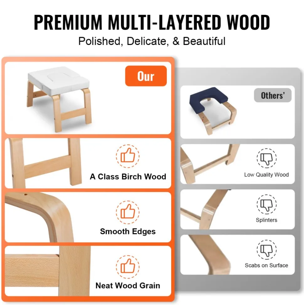 VEVOR Yoga Headstand Bench, 300 lbs Capacity Yoga Inversion Chair for Family Gym, Headstand Trainer with Wood Frame & PU Pad, Stand Yoga Stool for Strength Balance Training, Relieve Fatigue, White