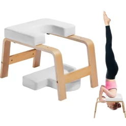 VEVOR Yoga Headstand Bench, 300 lbs Capacity Yoga Inversion Chair for Family Gym, Headstand Trainer with Wood Frame & PU Pad, Stand Yoga Stool for Strength Balance Training, Relieve Fatigue, White
