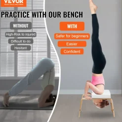 VEVOR Yoga Headstand Bench, 300 lbs Capacity Yoga Inversion Chair for Family Gym, Headstand Trainer with Wood Frame & PU Pad, Stand Yoga Stool for Strength Balance Training, Relieve Fatigue, White