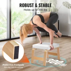 VEVOR Yoga Headstand Bench, 300 lbs Capacity Yoga Inversion Chair for Family Gym, Headstand Trainer with Wood Frame & PU Pad, Stand Yoga Stool for Strength Balance Training, Relieve Fatigue, White