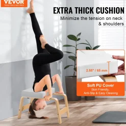VEVOR Yoga Headstand Bench, 300 lbs Capacity Yoga Inversion Chair for Family Gym, Headstand Trainer with Wood Frame & PU Pad, Stand Yoga Stool for Strength Balance Training, Relieve Fatigue, White