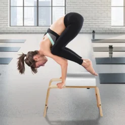 VEVOR Yoga Headstand Bench, 300 lbs Capacity Yoga Inversion Chair for Family Gym, Headstand Trainer with Wood Frame & PU Pad, Stand Yoga Stool for Strength Balance Training, Relieve Fatigue, White