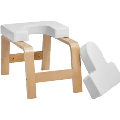 VEVOR Yoga Headstand Bench, 300 lbs Capacity Yoga Inversion Chair for Family Gym, Headstand Trainer with Wood Frame & PU Pad, Stand Yoga Stool for Strength Balance Training, Relieve Fatigue, White