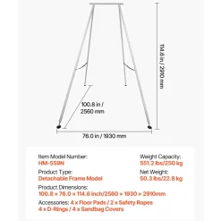 VEVOR Yoga Stand Frame, 9.6 ft Length Swing Stand, Max 551.2 lbs Load Triangular Structure Aerial Rig, Aerial Silk Stands for Yoga Enthusiasts, Non-Slip Base, Lightweight, Detachable Design