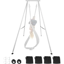VEVOR Yoga Stand Frame, 9.6 ft Length Swing Stand, Max 551.2 lbs Load Triangular Structure Aerial Rig, Aerial Silk Stands for Yoga Enthusiasts, Non-Slip Base, Lightweight, Detachable Design