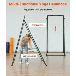 VEVOR Yoga Stand Frame, Max 440.9 lbs Load Swing Stand, Triangular Structure Pull Up Stands, Aerial Silk Stands with EVA Foam & 6.6-yard Yoga Hammock, 4-Level Horizontal & 6-Level Vertical Adjustment