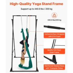 VEVOR Yoga Stand Frame, Max 440.9 lbs Load Swing Stand, Triangular Structure Pull Up Stands, Aerial Silk Stands with EVA Foam & 6.6-yard Yoga Hammock, 4-Level Horizontal & 6-Level Vertical Adjustment