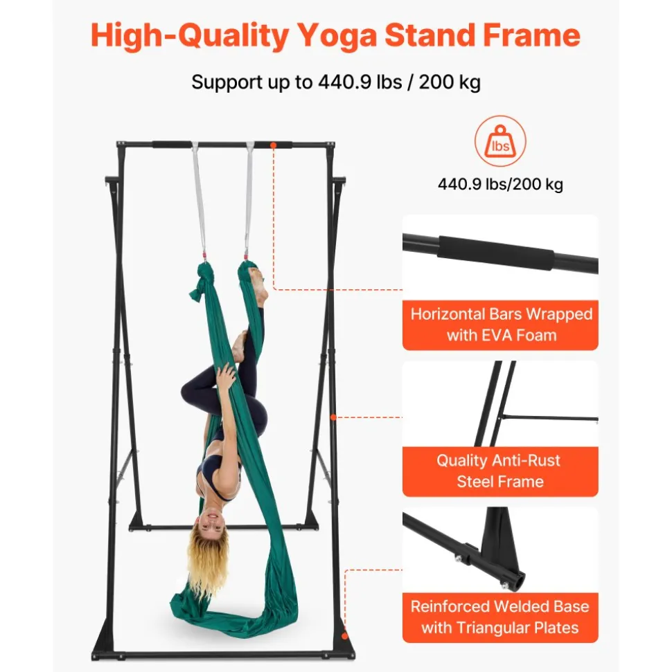 VEVOR Yoga Stand Frame, Max 440.9 lbs Load Swing Stand, Triangular Structure Pull Up Stands, Aerial Silk Stands with EVA Foam & 6.6-yard Yoga Hammock, 4-Level Horizontal & 6-Level Vertical Adjustment