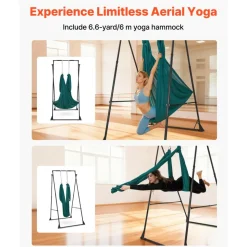 VEVOR Yoga Stand Frame, Max 440.9 lbs Load Swing Stand, Triangular Structure Pull Up Stands, Aerial Silk Stands with EVA Foam & 6.6-yard Yoga Hammock, 4-Level Horizontal & 6-Level Vertical Adjustment