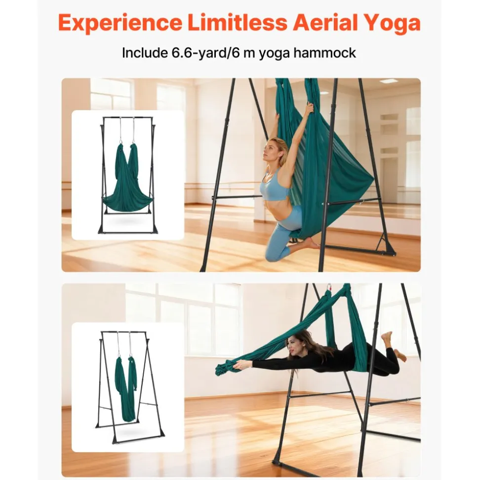 VEVOR Yoga Stand Frame, Max 440.9 lbs Load Swing Stand, Triangular Structure Pull Up Stands, Aerial Silk Stands with EVA Foam & 6.6-yard Yoga Hammock, 4-Level Horizontal & 6-Level Vertical Adjustment