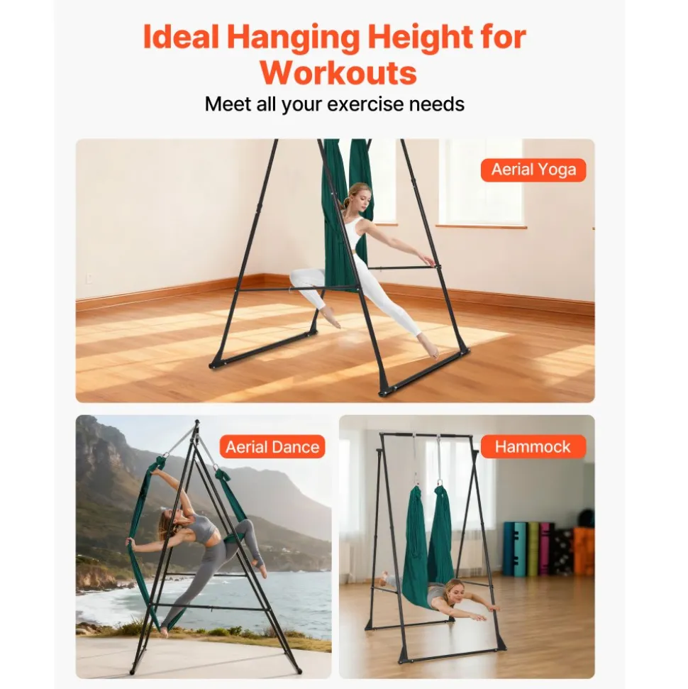 VEVOR Yoga Stand Frame, Max 440.9 lbs Load Swing Stand, Triangular Structure Pull Up Stands, Aerial Silk Stands with EVA Foam & 6.6-yard Yoga Hammock, 4-Level Horizontal & 6-Level Vertical Adjustment