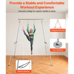 VEVOR Yoga Stand Frame, Max 310 lbs Load Swing Stand, Triangular Structure Pull Up Stands, Aerial Silk Stands with Height Adjustable & Aluminum Frame Legs, Stainless Steel Top Bar