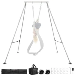 VEVOR Yoga Stand Frame, Max 310 lbs Load Swing Stand, Triangular Structure Pull Up Stands, Aerial Silk Stands with Height Adjustable & Aluminum Frame Legs, Stainless Steel Top Bar