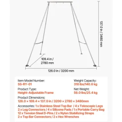 VEVOR Yoga Stand Frame, Max 310 lbs Load Swing Stand, Triangular Structure Pull Up Stands, Aerial Silk Stands with Height Adjustable & Aluminum Frame Legs, Stainless Steel Top Bar