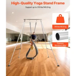 VEVOR Yoga Stand Frame, Max 310 lbs Load Swing Stand, Triangular Structure Pull Up Stands, Aerial Silk Stands with Height Adjustable & Aluminum Frame Legs, Stainless Steel Top Bar