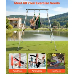 VEVOR Yoga Stand Frame, Max 310 lbs Load Swing Stand, Triangular Structure Pull Up Stands, Aerial Silk Stands with Height Adjustable & Aluminum Frame Legs, Stainless Steel Top Bar