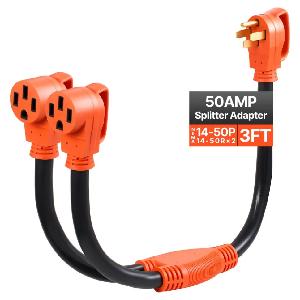 VEVOR Y Splitter Adapter Cord, 50 Amp NEMA 14-50, 4 Prong 240V Splitter for RV and EV, NEMA 14-50P to Dual 14-50R Outlets with Grip Handle, Heavy Duty 6/3+8/1 STW Wire, Outdoor RV Power Extension Cord