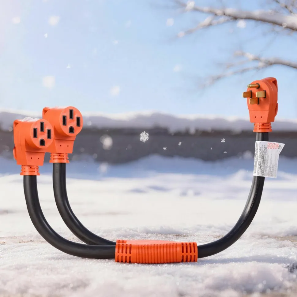 VEVOR Y Splitter Adapter Cord, 50 Amp NEMA 14-50, 4 Prong 240V Splitter for RV and EV, NEMA 14-50P to Dual 14-50R Outlets with Grip Handle, Heavy Duty 6/3+8/1 STW Wire, Outdoor RV Power Extension Cord