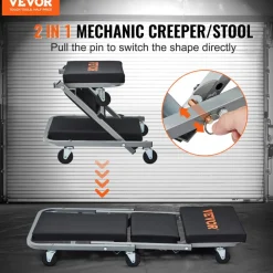 VEVOR Z-Creeper Seat, 2 in 1 Rolling Folding Car Creeper/Stool, 300 lbs Capacity Mechanic Creeper, Low Profile Creeper with 6 pcs Wheels for Garage, Shop, Auto Repair, Lay Down or Sit, Black