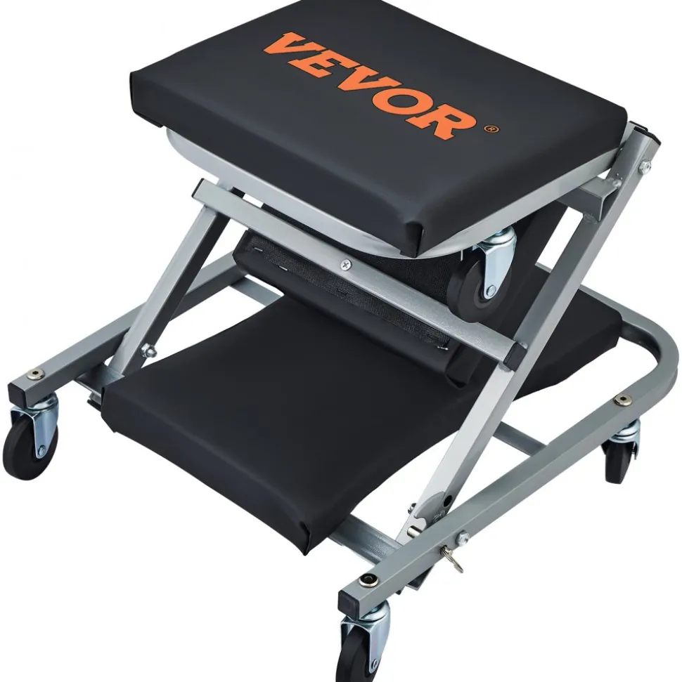 VEVOR Z-Creeper Seat, 2 in 1 Rolling Folding Car Creeper/Stool, 300 lbs Capacity Mechanic Creeper, Low Profile Creeper with 6 pcs Wheels for Garage, Shop, Auto Repair, Lay Down or Sit, Black