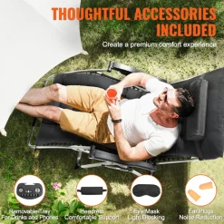 VEVOR Zero Gravity Chair, 33 inch Zero Gravity Recliner Lounge Chair for Indoor and Outdoor, Adjustable Anti Gravity Chair with Cushion, Headrest, Footrest, and Cupholder, 500 lbs, Black