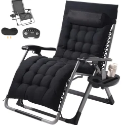 VEVOR Zero Gravity Chair, 33 inch Zero Gravity Recliner Lounge Chair for Indoor and Outdoor, Adjustable Anti Gravity Chair with Cushion, Headrest, Footrest, and Cupholder, 500 lbs, Black