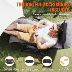 VEVOR Zero Gravity Chair, 33 inch Zero Gravity Recliner Lounge Chair for Indoor and Outdoor, Adjustable Anti Gravity Chair with Cushion, Headrest, Footrest, and Cupholder, 500 lbs, Gray