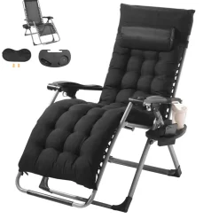 VEVOR Zero Gravity Chair, 26 inch Zero Gravity Recliner Lounge Chair for Indoor and Outdoor, Adjustable Anti Gravity Chair with Cushion, Headrest, Footrest, and Cupholder, 500 lbs, Black