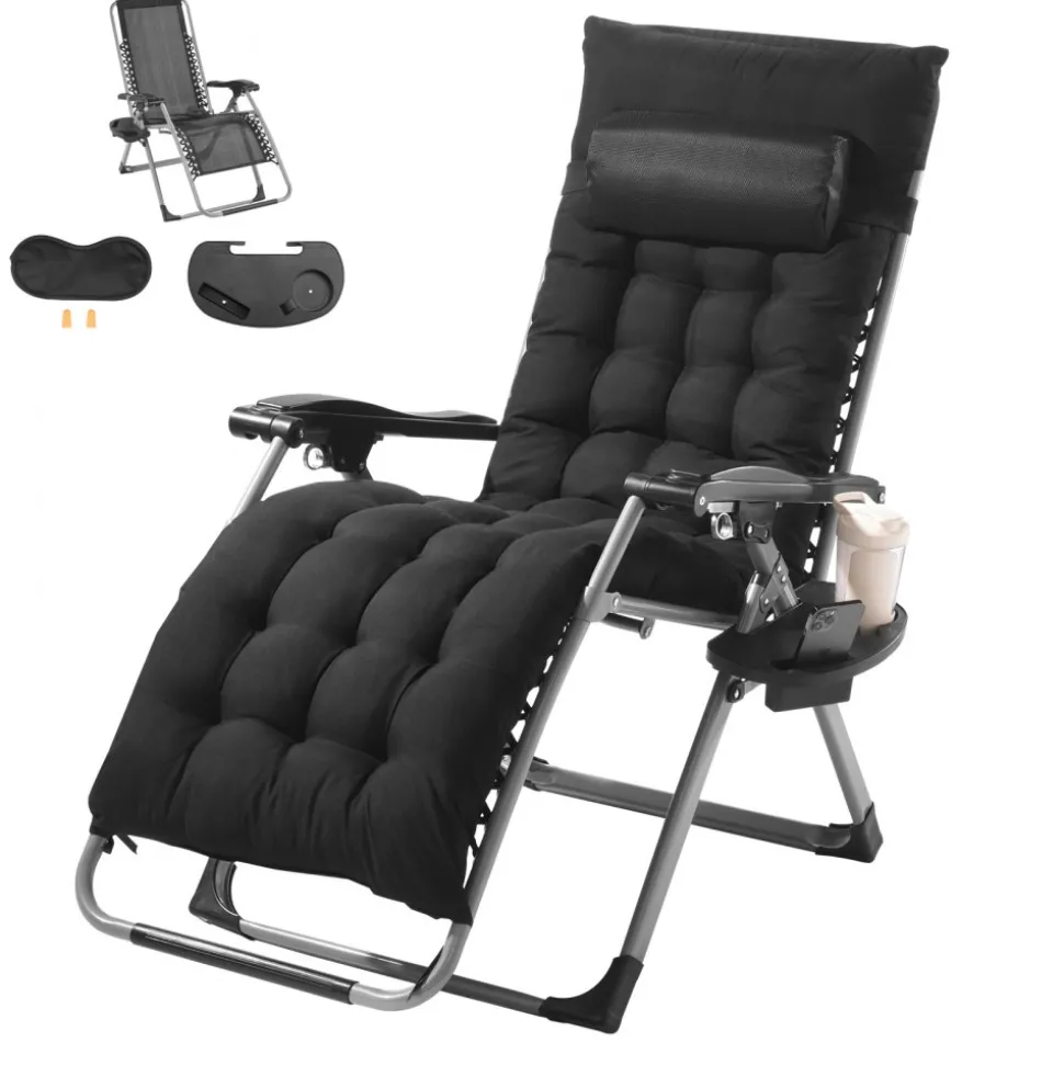VEVOR Zero Gravity Chair, 26 inch Zero Gravity Recliner Lounge Chair for Indoor and Outdoor, Adjustable Anti Gravity Chair with Cushion, Headrest, Footrest, and Cupholder, 500 lbs, Black