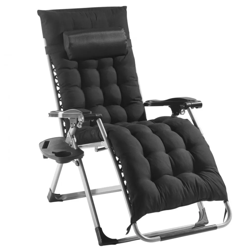 VEVOR Zero Gravity Chair, 26 inch Zero Gravity Recliner Lounge Chair for Indoor and Outdoor, Adjustable Anti Gravity Chair with Cushion, Headrest, Footrest, and Cupholder, 500 lbs, Black