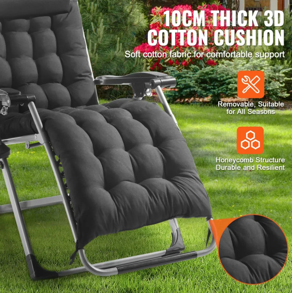 VEVOR Zero Gravity Chair, 26 inch Zero Gravity Recliner Lounge Chair for Indoor and Outdoor, Adjustable Anti Gravity Chair with Cushion, Headrest, Footrest, and Cupholder, 500 lbs, Black