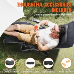VEVOR Zero Gravity Chair, 26 inch Zero Gravity Recliner Lounge Chair for Indoor and Outdoor, Adjustable Anti Gravity Chair with Cushion, Headrest, Footrest, and Cupholder, 500 lbs, Black