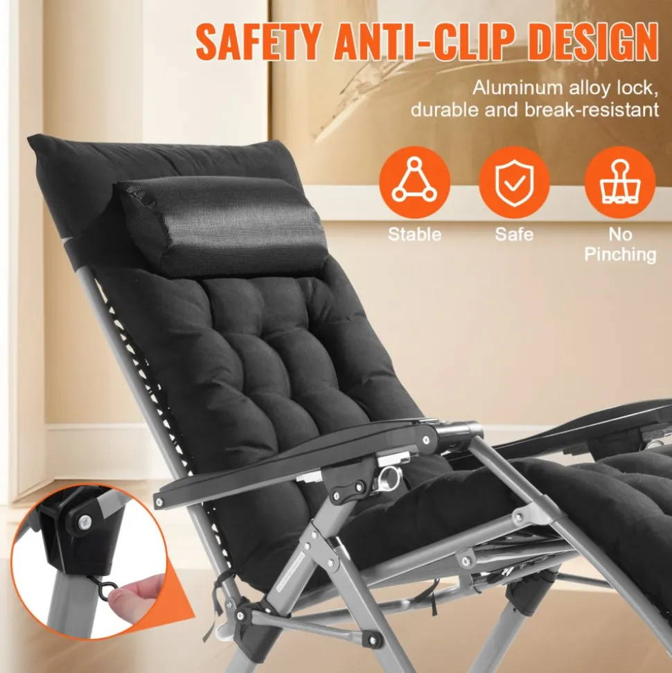 VEVOR Zero Gravity Chair, 26 inch Zero Gravity Recliner Lounge Chair for Indoor and Outdoor, Adjustable Anti Gravity Chair with Cushion, Headrest, Footrest, and Cupholder, 500 lbs, Black