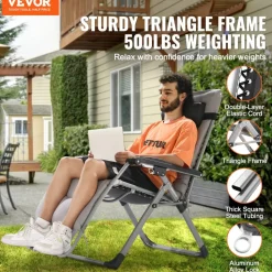 VEVOR Zero Gravity Chair, 26 inch Zero Gravity Recliner Lounge Chair for Indoor and Outdoor, Adjustable Anti Gravity Chair with Cushion, Headrest, Footrest, and Cupholder, 500 lbs, Gray