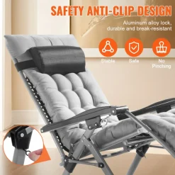 VEVOR Zero Gravity Chair, 26 inch Zero Gravity Recliner Lounge Chair for Indoor and Outdoor, Adjustable Anti Gravity Chair with Cushion, Headrest, Footrest, and Cupholder, 500 lbs, Gray