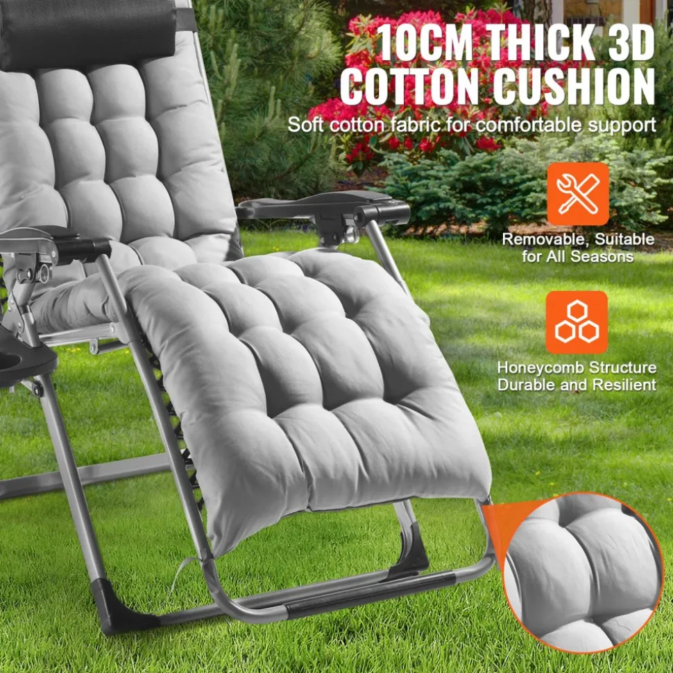 VEVOR Zero Gravity Chair, 26 inch Zero Gravity Recliner Lounge Chair for Indoor and Outdoor, Adjustable Anti Gravity Chair with Cushion, Headrest, Footrest, and Cupholder, 500 lbs, Gray