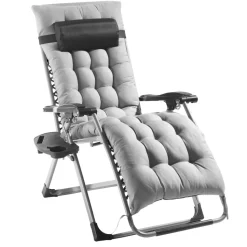 VEVOR Zero Gravity Chair, 26 inch Zero Gravity Recliner Lounge Chair for Indoor and Outdoor, Adjustable Anti Gravity Chair with Cushion, Headrest, Footrest, and Cupholder, 500 lbs, Gray