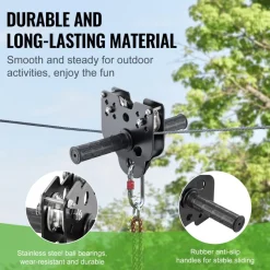 VEVOR Zipline Kit for Kids and Adult, 120 ft Zip Line Kits Up to 500 lb, Backyard Outdoor Quick Setup Zipline, Playground Entertainment with Stainless Steel Zipline, Spring Brake, Safety Harness, Seat